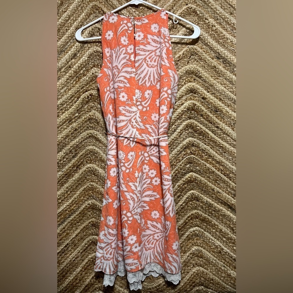 Ann Taylor Loft Coral Paisley Floral Print Lace Trim Halter Dress,Size 0,NWT - Picture 6 of 12